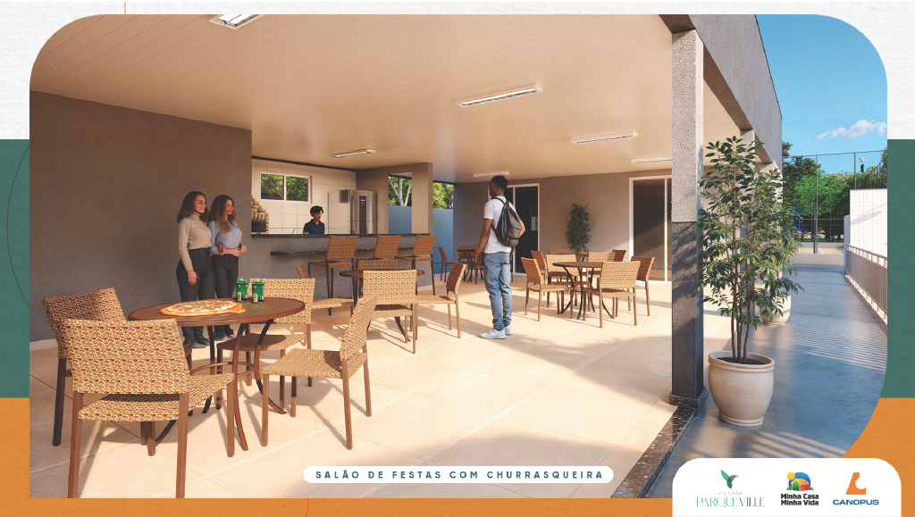 Salão de festas com churrasqueira