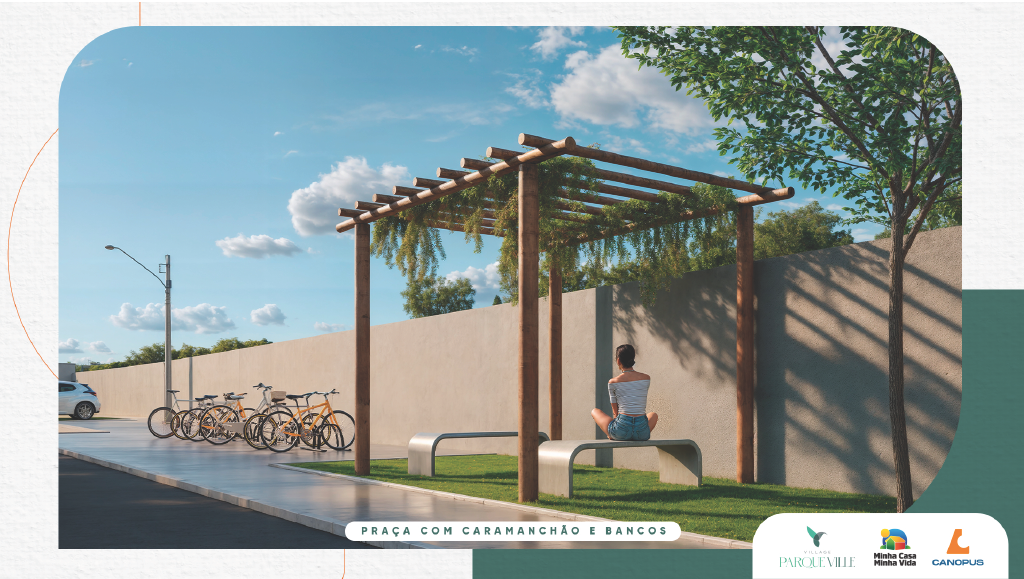 Praça com caramanchão e bancos
